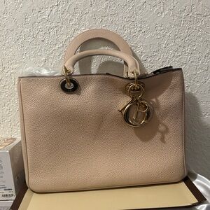 Lady Dior Pink Leather Satchel with Gold Accents